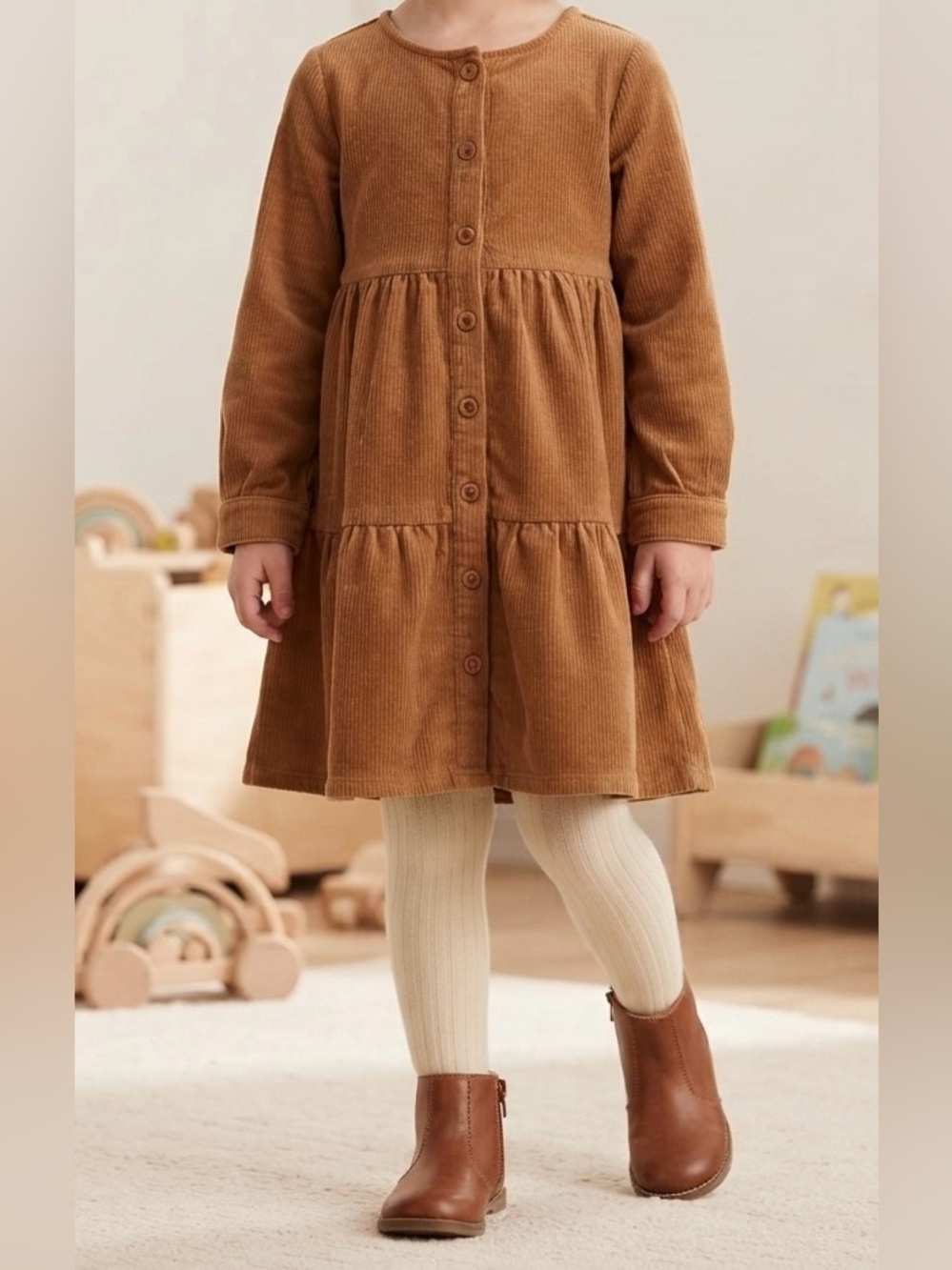 Kids 6T Biscotti Collezioni Brown Corduroy Tiered Button-Front Dress Kids Size 6